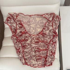 Free People Red and Cream Top